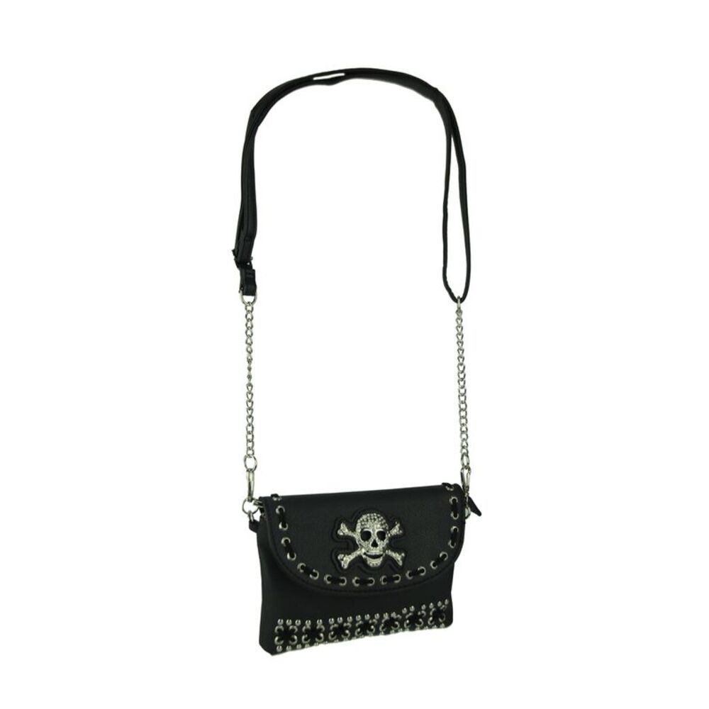 Studded and Stitched Rhinestone Skull Crossbody Purse Small